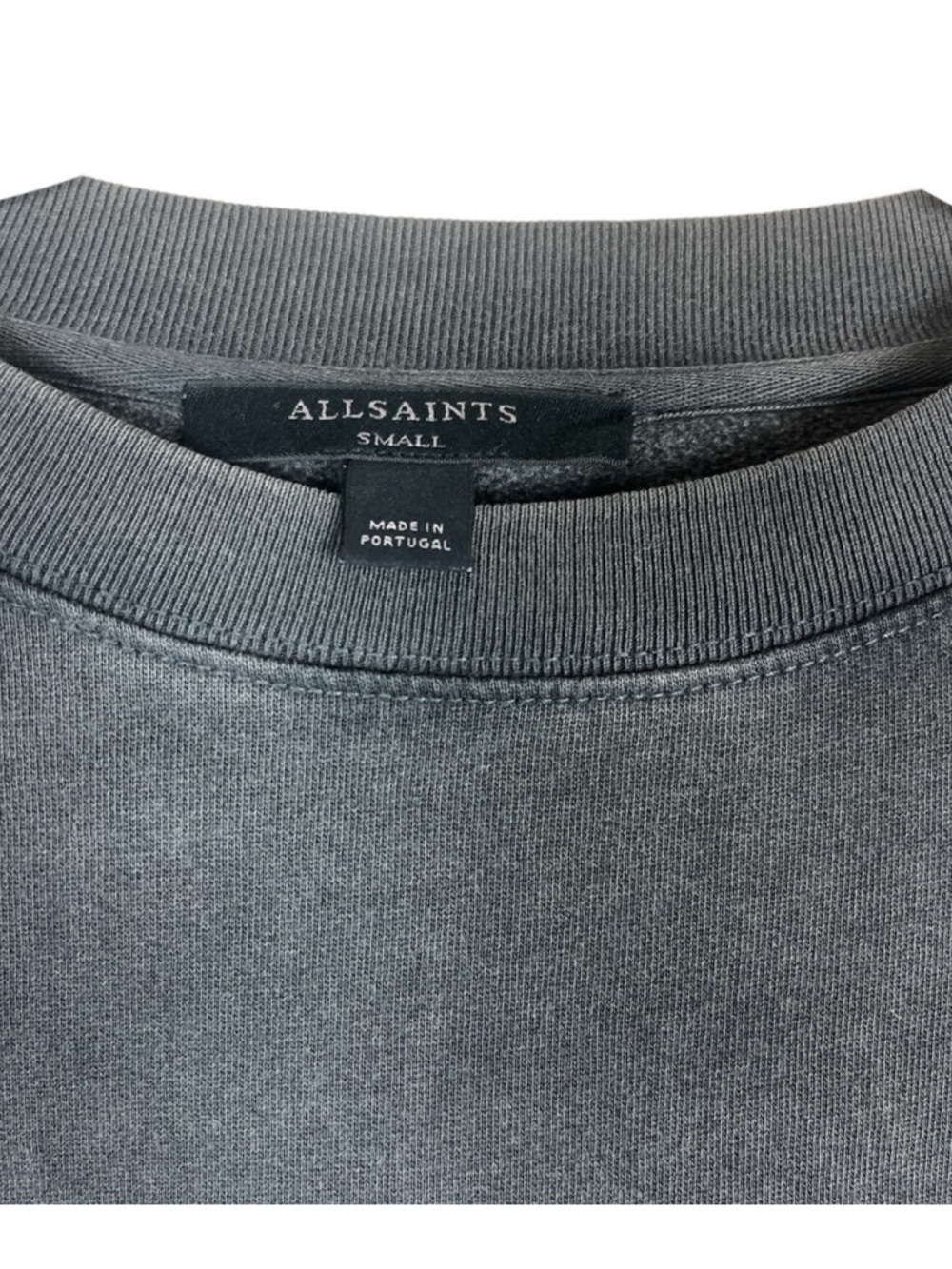 AllSaints Washed Charcoal Gray Graphic Back Crew Sweatshirt - Picture 4 of 4